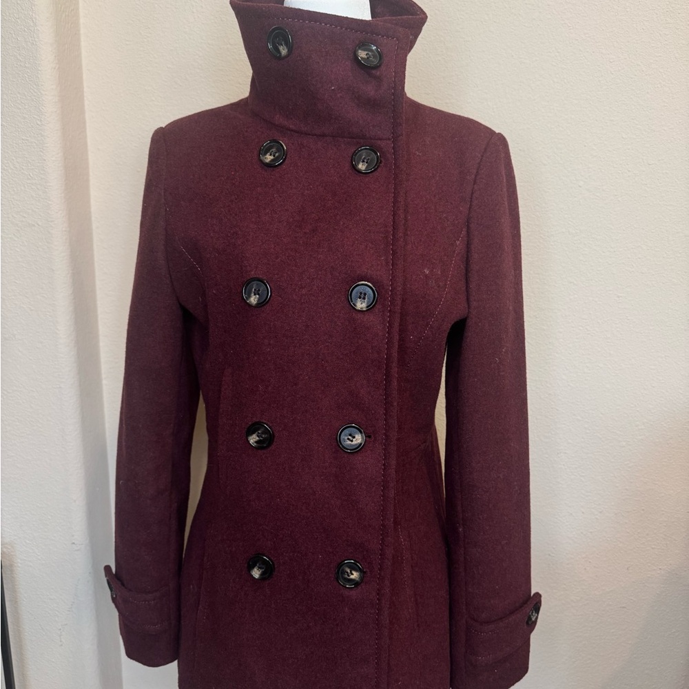 Thread & Supply Maroon Double-Breasted Pea Coat